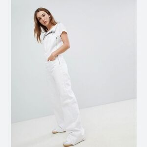 Wrangler Flared Denim Overalls White Size Large